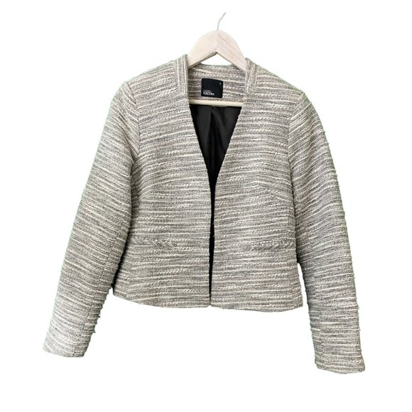 OASIS/FOSCHINI Tweed Style Light Grey and White Line Details Jacket 6 - Picture 1 of 4